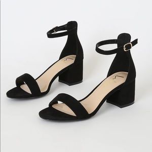 Harper Black Suede Ankle Strap Heels